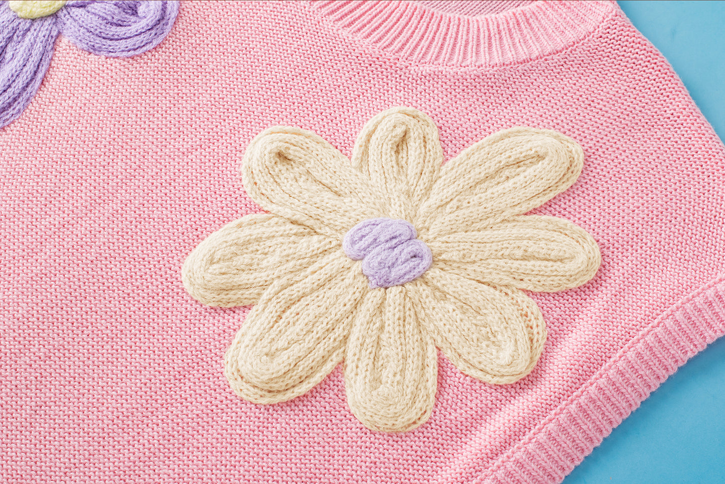 Rosa multi crochet flower knit kurzarm pullover top