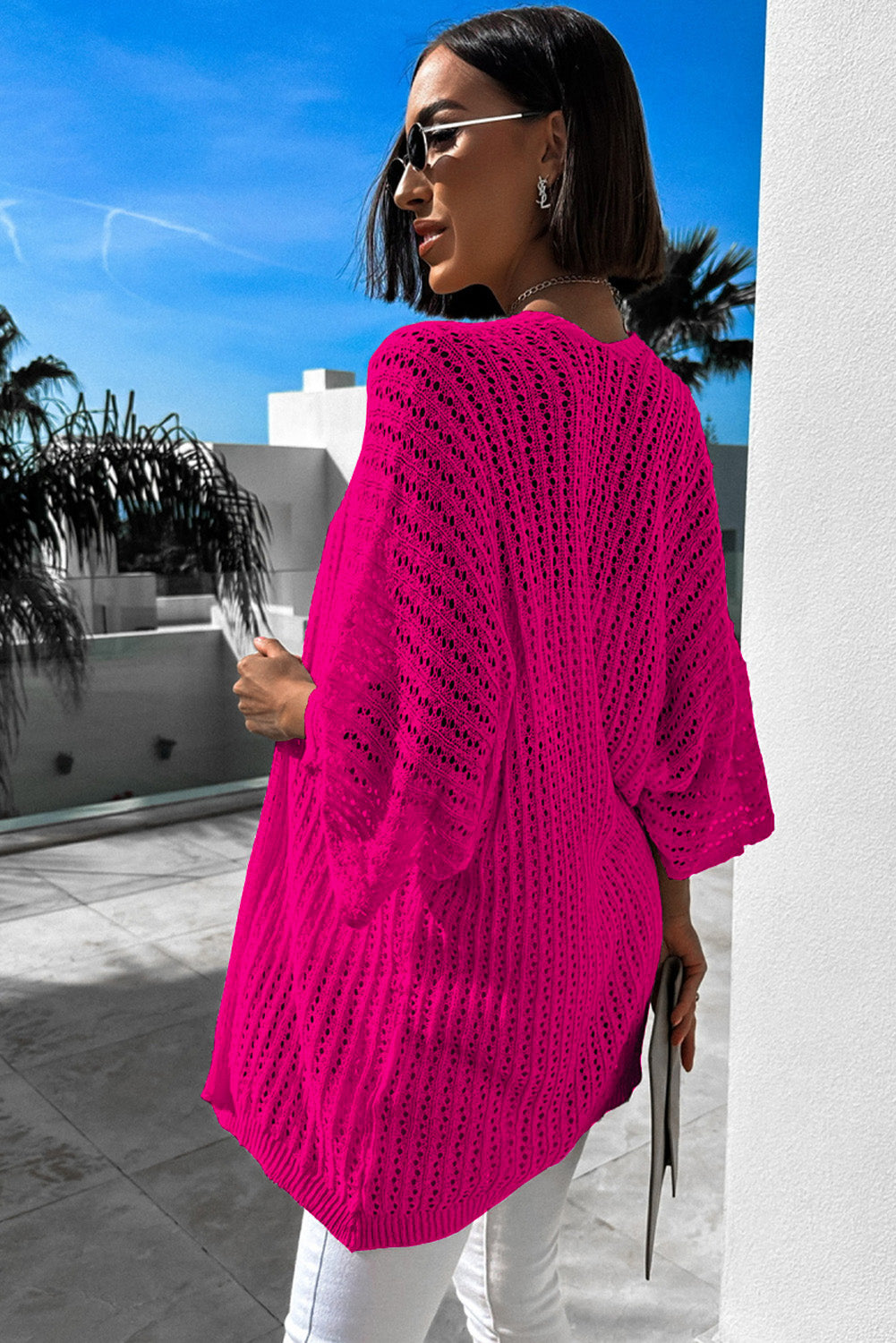 Rose ausgehöhlte armbinde ärmel stricken strickjacke