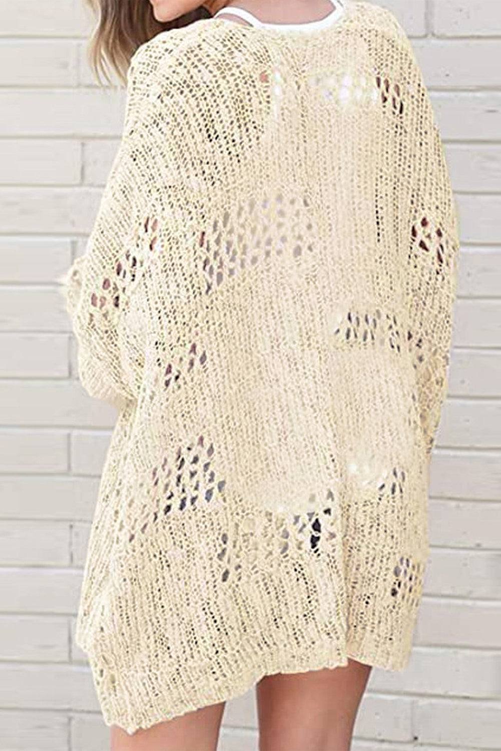 Apricot lässige strickjacke mit dolman-ärmeln und hohlsaum
