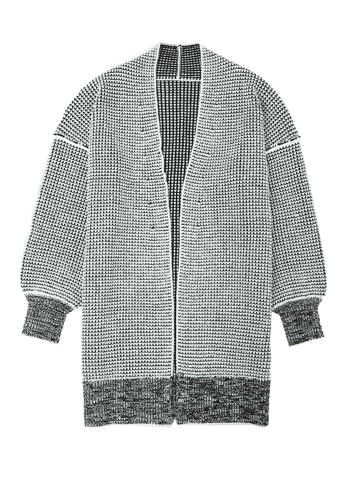 Graue karierte strickjacke mit offener vorderseite