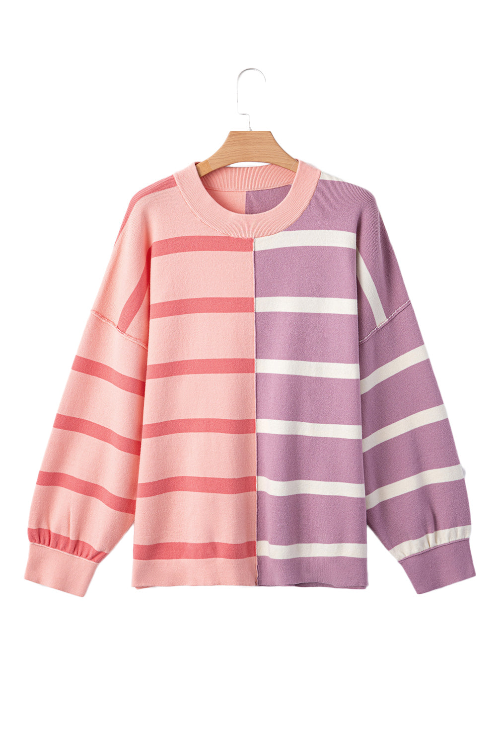 Rosa gestreifter colorblock-pullover in übergröße