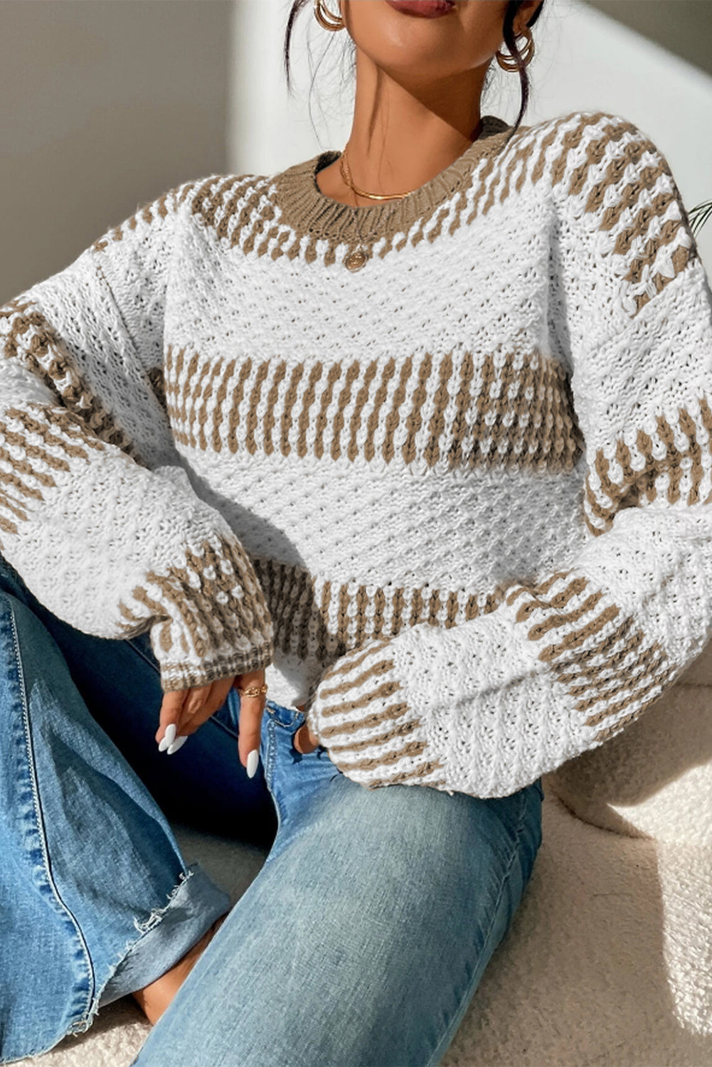 Multicolour vertikale streifen zwei töne drop shoulder pullover