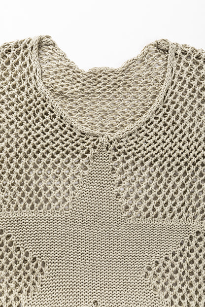 Light french beige star pointelle knit baggy sweater