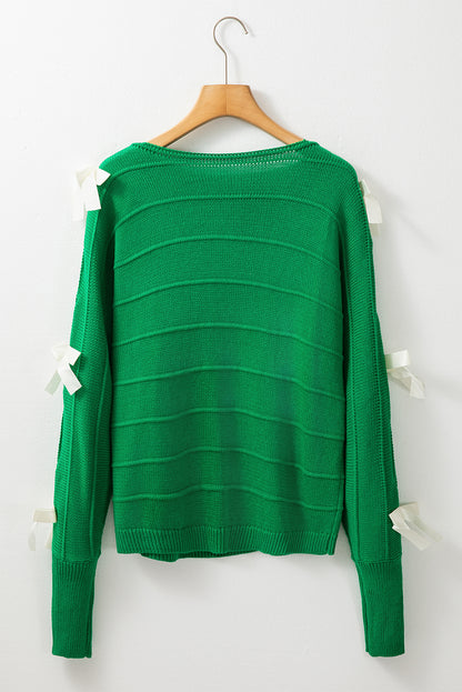Hellgrüne schleife knoten ausschnitt rundhalsausschnitt loser pullover