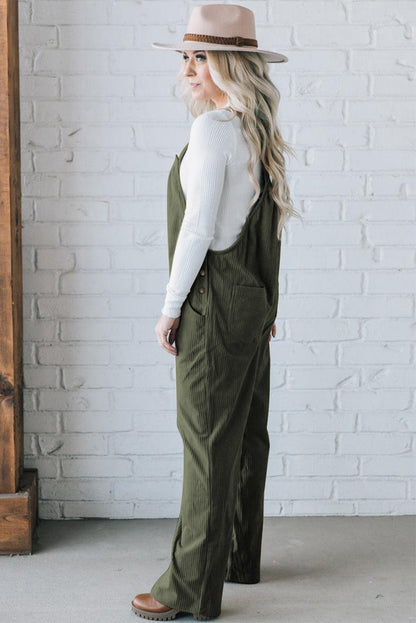 Dschungel grün solid pocketed loose fit kord overall