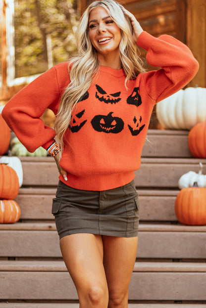 Orange halloween kürbis gesicht muster drop shoulder pullover