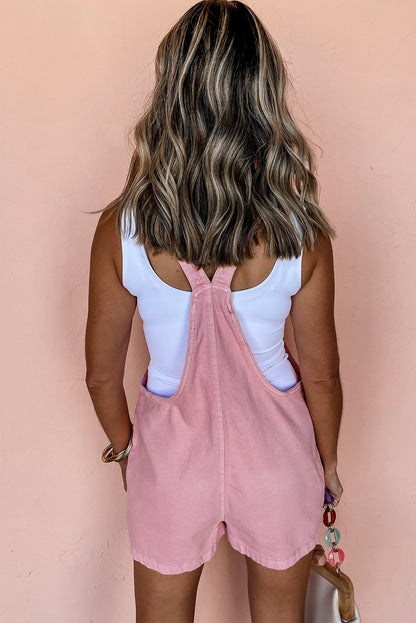 Rosa volltonfarbe knoten träger denim romper mit taschen
