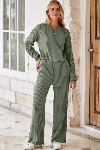 Lorbeergrüner vollrippstrick schlüsselloch zurück hohe taille jumpsuit