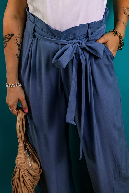 Wild wind belted frilly taille wide leg loose pants