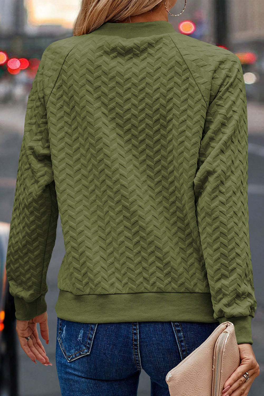 Dschungel grün solide strukturierte raglanärmel pullover sweatshirt