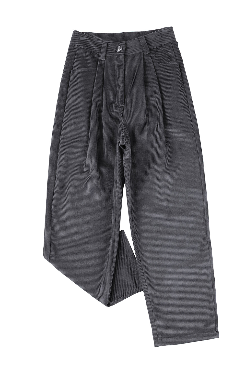 Graue kordhose mit hoher taille und geradem bein