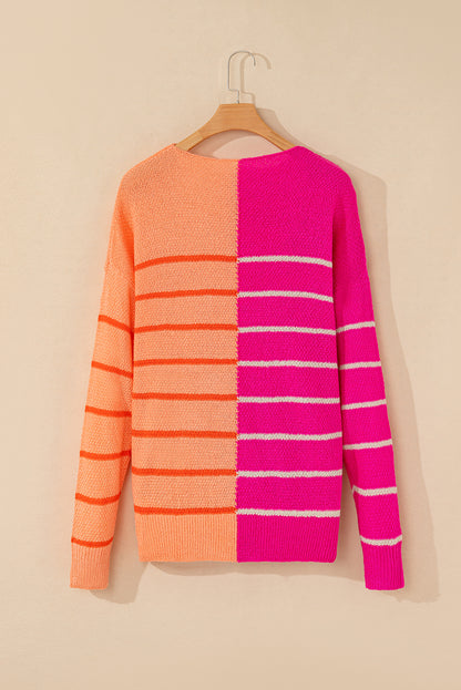 Mehrfarbig gestreifter farbblock strickpullover in lockerer passform