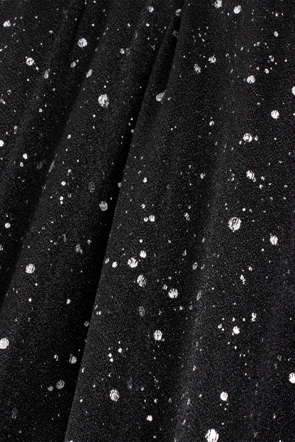 Schwarzes glitzerndes Netz-Overlay Kleid mit langen Ärmeln und V-Ausschnitt