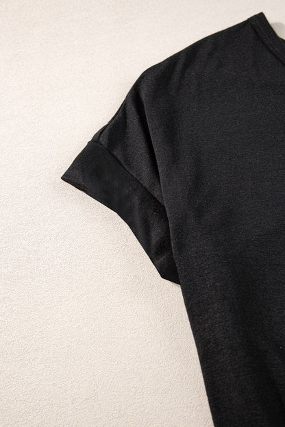 Schwarzer v-ausschnitt mit versteckten taschenschlitzen maxi-t-shirt-kleid