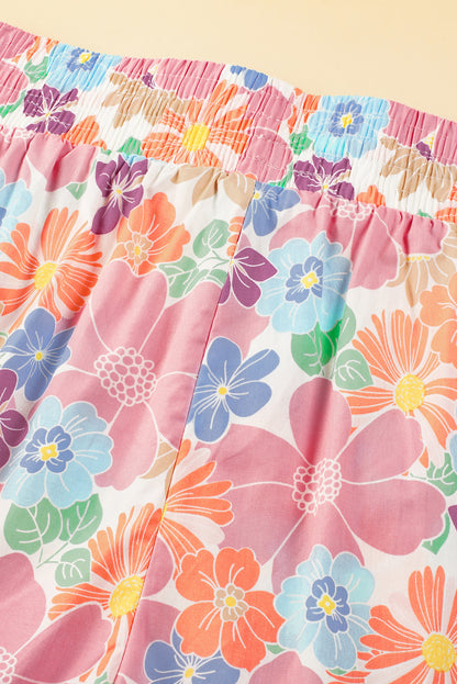 Rosa floral smocked taille lose hose