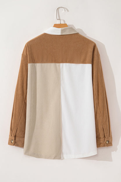 Mehrfarbige cord-colorblock-jacke (lose)