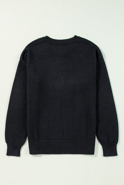 Schwarzer boo strickpullover mit geripptem rand und schultern