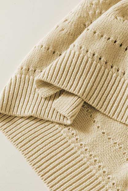 Beige gestrickter kurzarm-kropfpullover