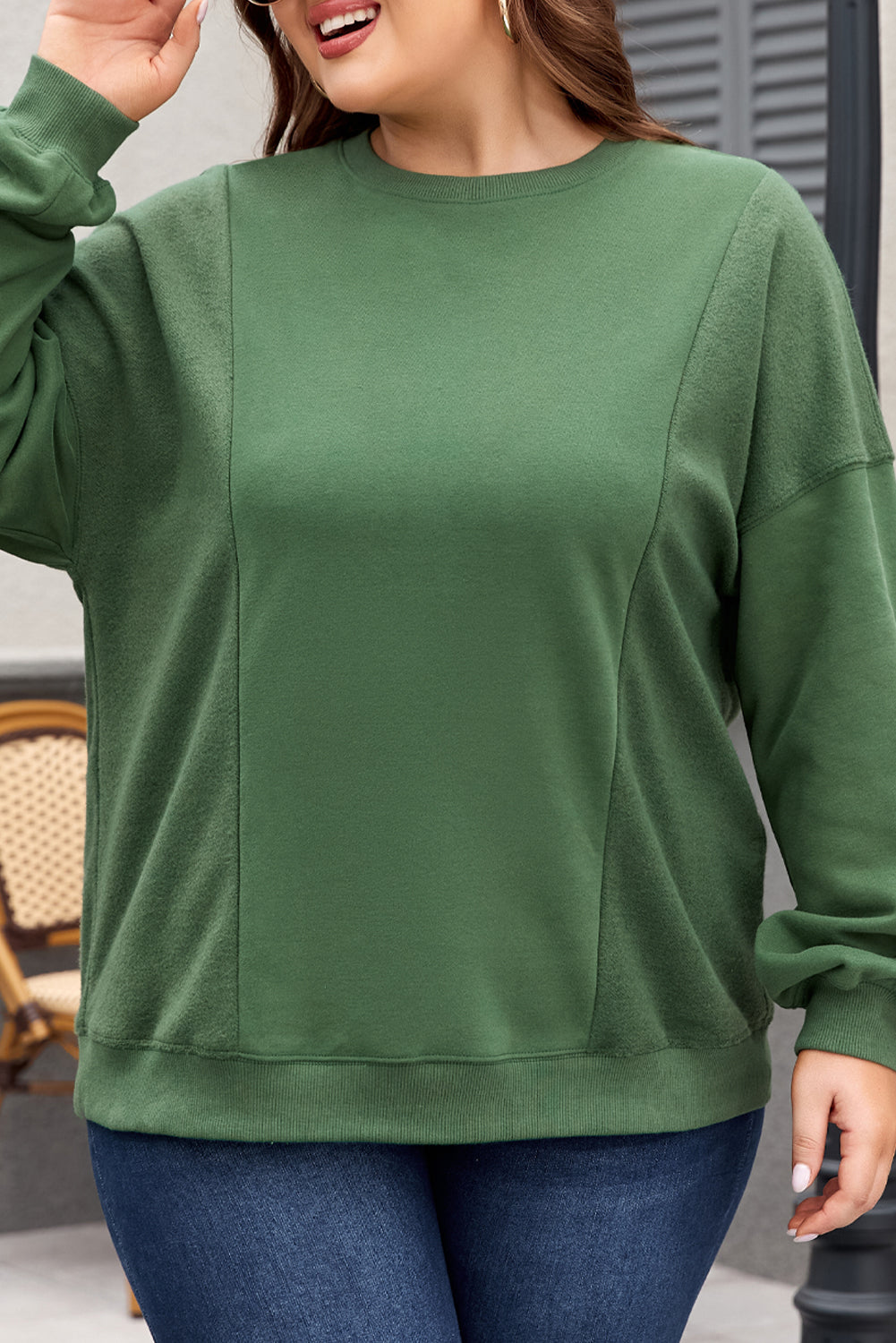 Grünes Sweatshirt Damen in Übergröße mit Rundhalsausschnitt Damen