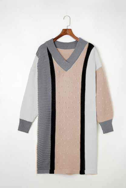 Aprikose gemischte boucl farbe block plus größe pullover kleid