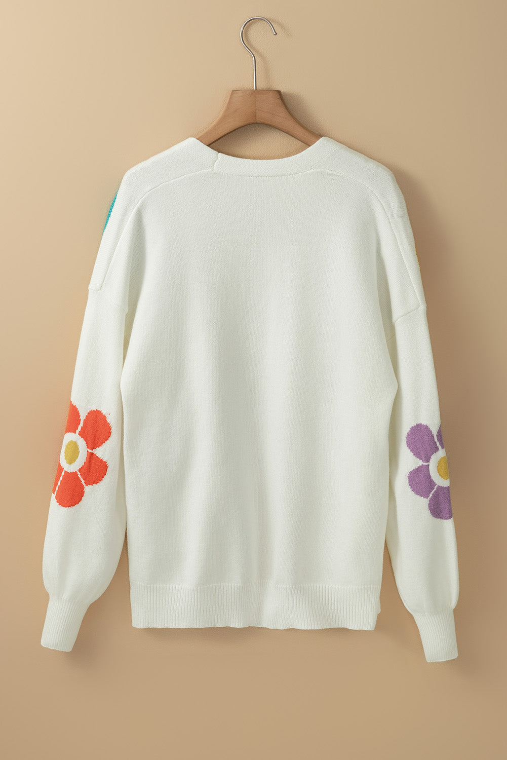 Weiße blume jacquared bubble sleeve open cardigan