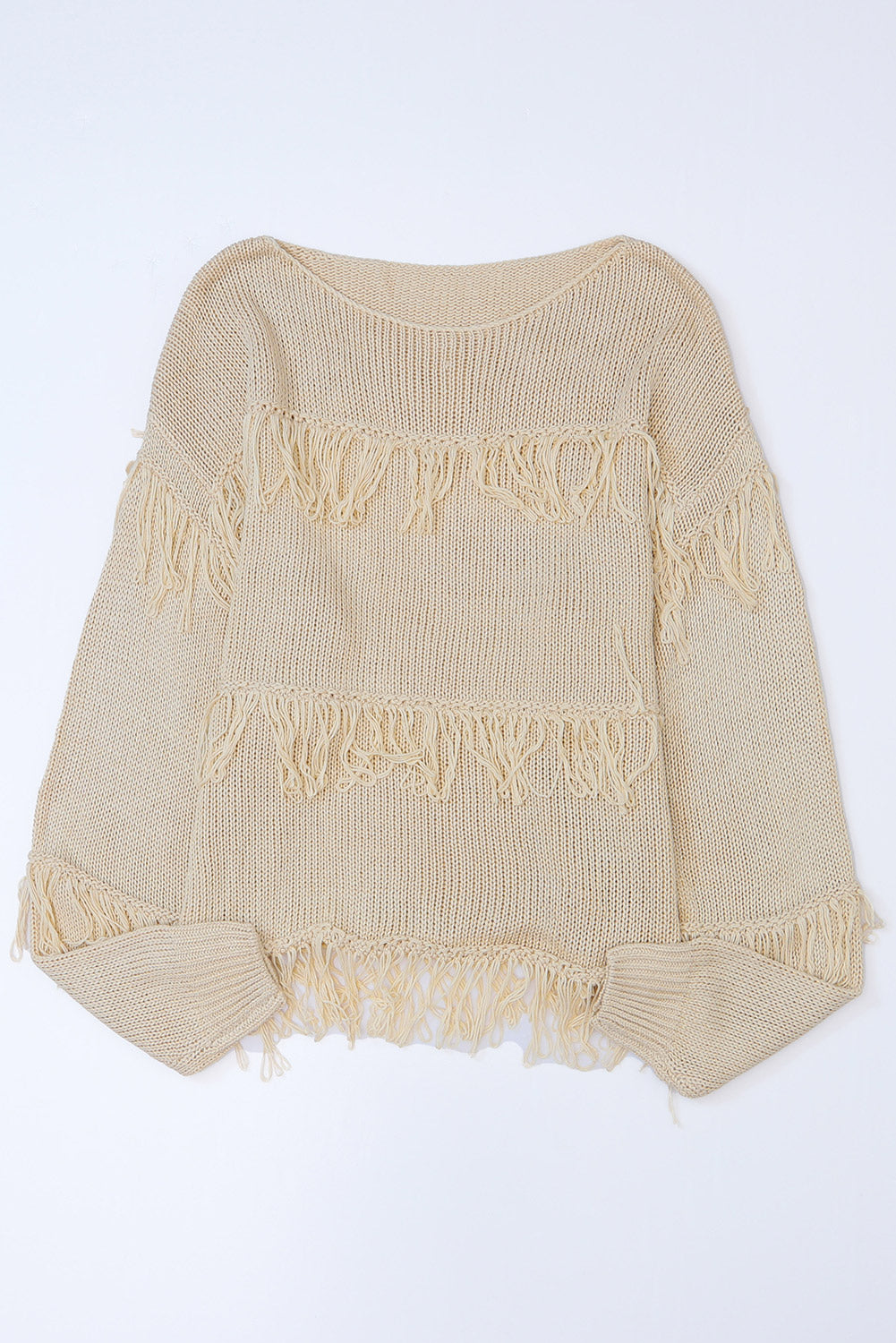 Khakifarbener boho-strickpullover mit quasten