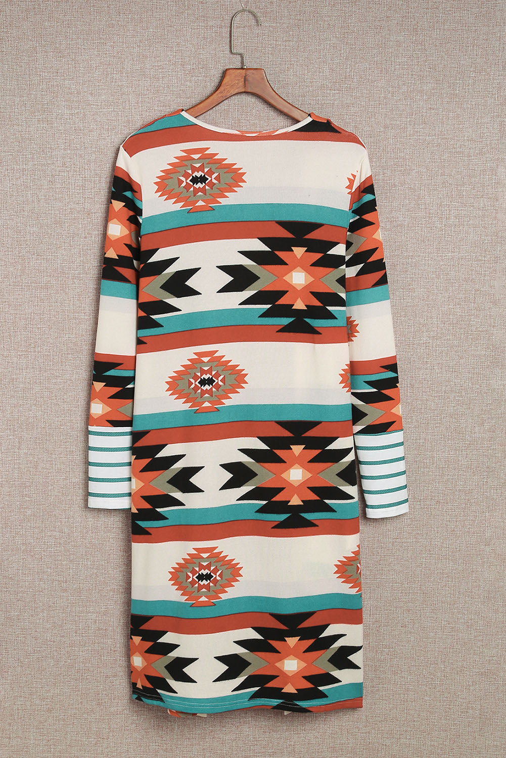 Mehrfarbig geometrisch farbe block offene vorderseite lange strickjacke