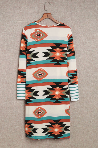 Mehrfarbig geometrisch farbe block offene vorderseite lange strickjacke