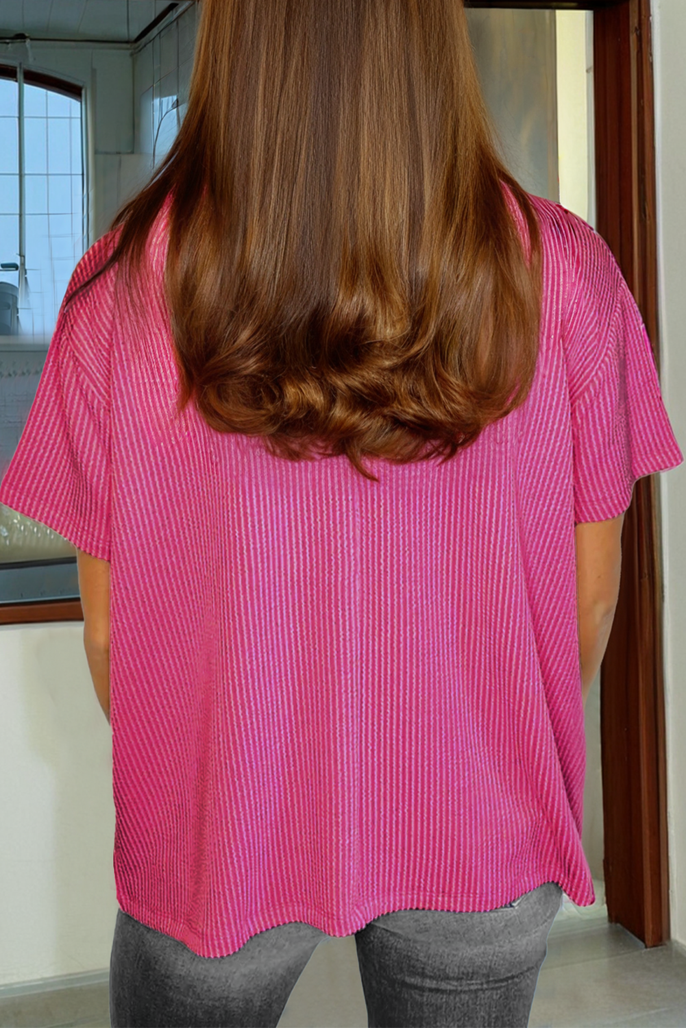 Rosa corded knit pocketed loose fit t shirt
