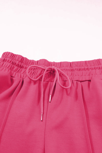 Rose rot frottee strick kordelzug gesmokte taille weites bein sweatpants