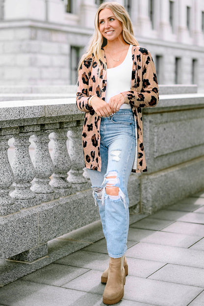 Leopardenmuster cardigan mit offener vorderseite