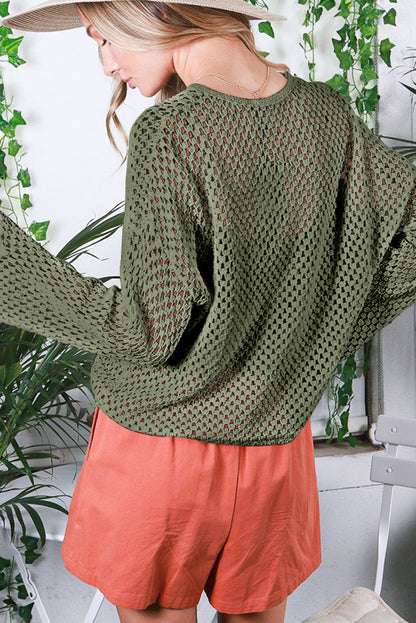 Vineyard green offener strick mit geknöpftem halsausschnitt pullover mit geteilten ärmeln