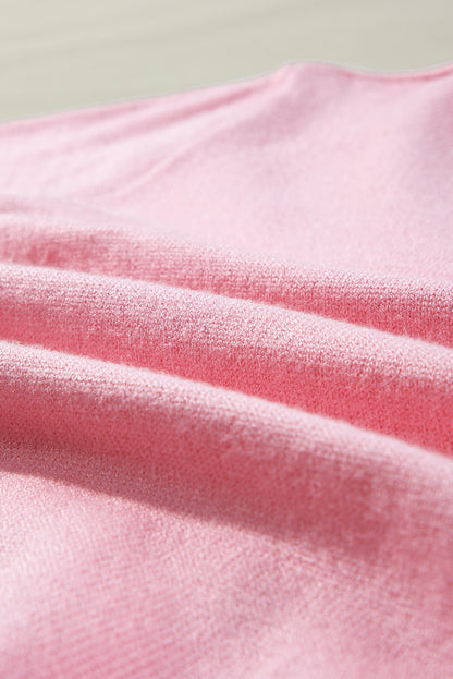 Rosa blume gehäkelt v-ausschnitt kurzarm pullover