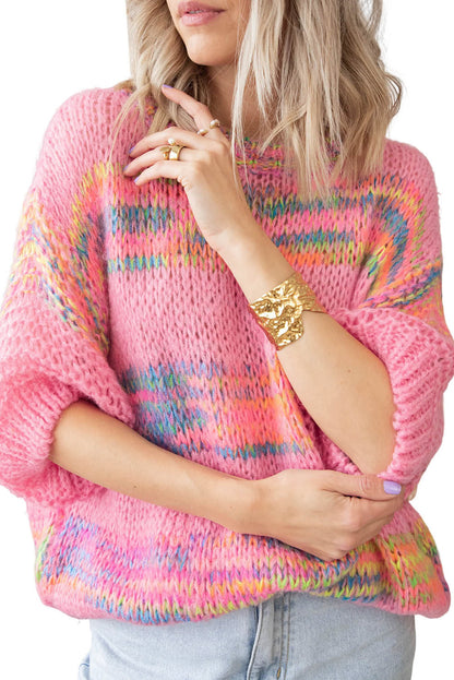 Rose bunte streifen 3/4 ärmel lose pullover
