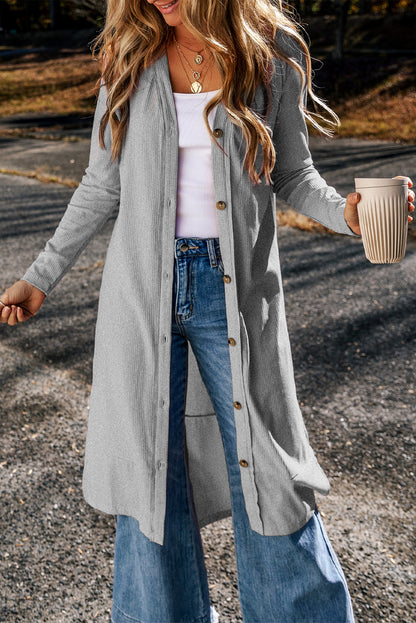 Grauer gerippter, geteilter duster cardigan mit knopfleiste