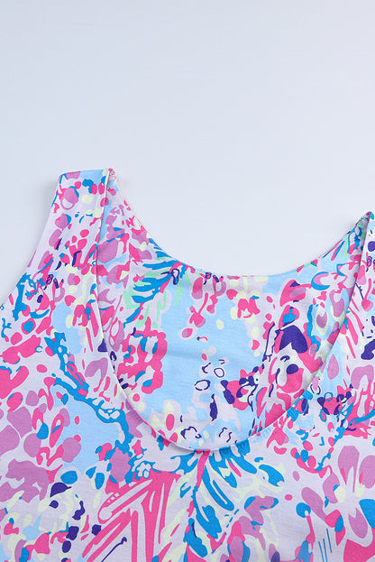 Lila abstrakter Blumendruck ärmelloses Maxikleid