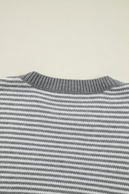 Grau gestreift geometrisch strukturiert drop shoulder pullover