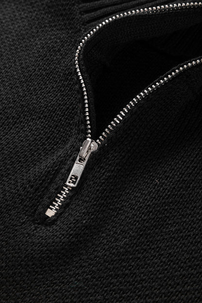 Schwarzer quarter zip pullover mit kurzen fledermausärmeln
