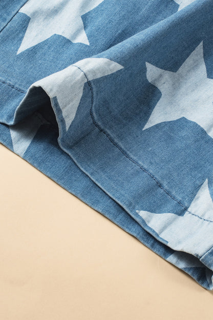 Star print geknöpftes band falte weites bein denim overall