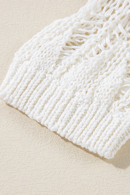 Weißer gehäkelter rundhalsausschnitt pullover mit lockerer passform