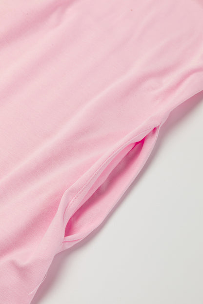 Rosa v-ausschnitt mit versteckten taschenschlitzen maxi-t-shirt-kleid