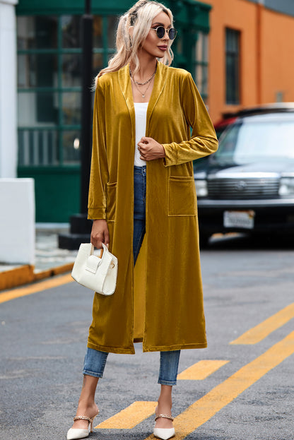 Gelber samt open front pocketed long duster