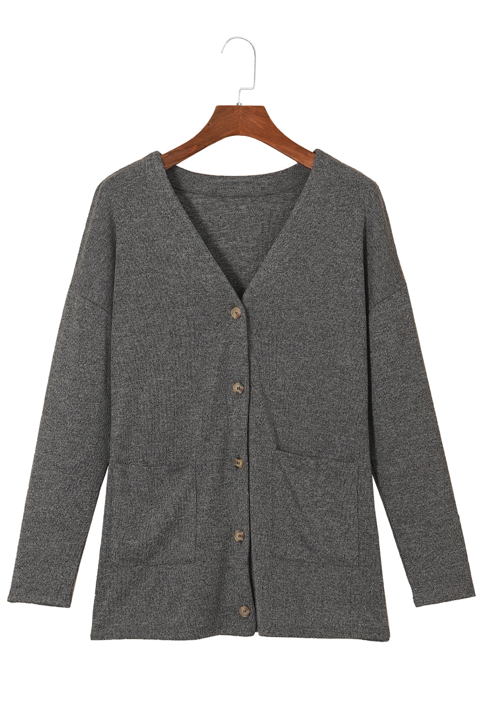 Strickjacke mit taschen und knopfleiste in grauem heidekraut