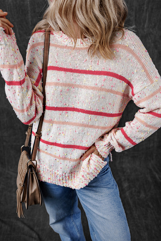 Rosa gestreifter konfetti-strickpullover