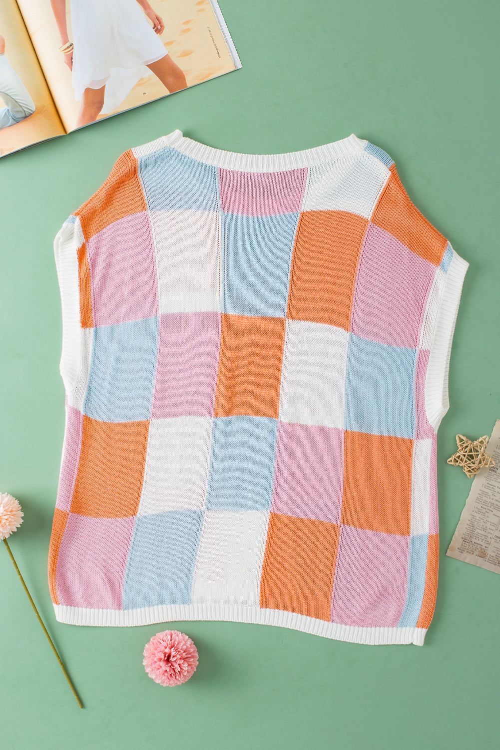 Grapefruit orange color block cap sleeve pullover