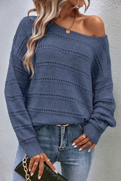 Real teal boot-ausschnitt drop shoulder pointelle strickpullover