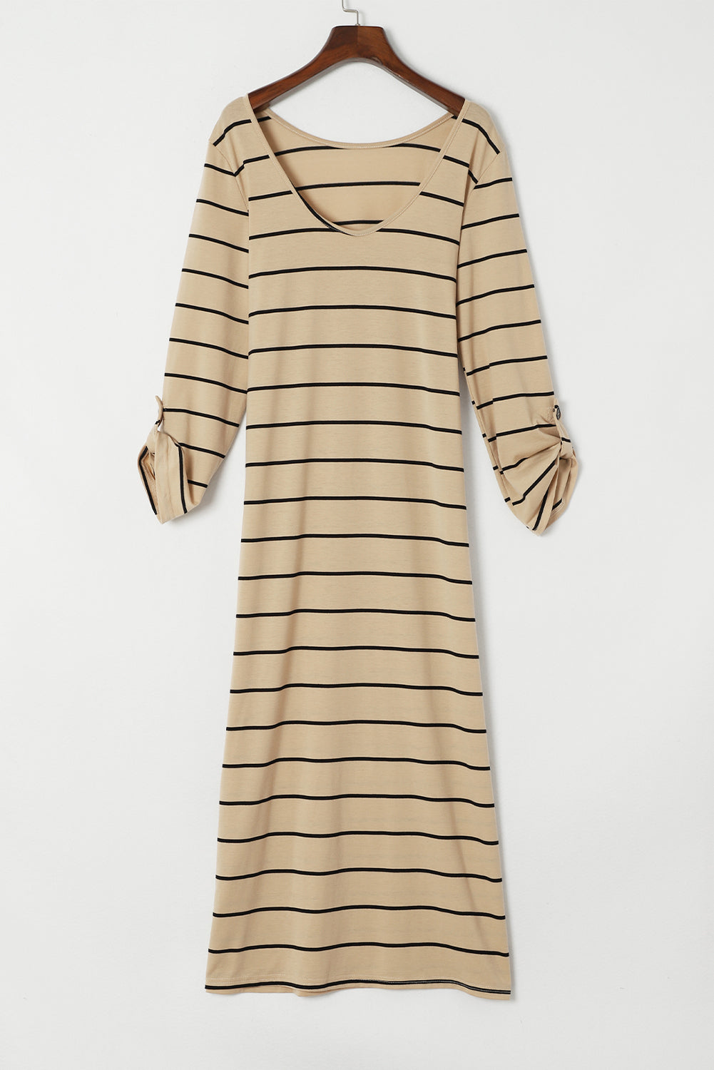 Apricot Gestreiftes Lässig geschlitztes langes Kleid