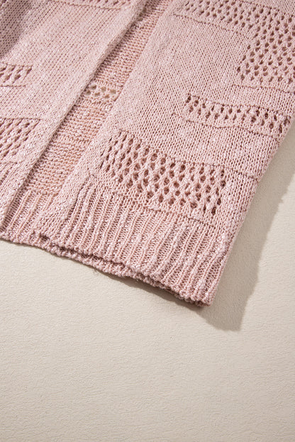 Rosa lässige strickjacke mit dolman-ärmeln und lochmuster