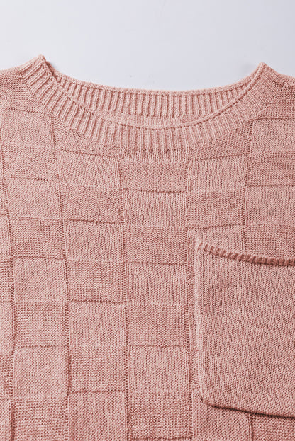 Kurzarmpullover mit gitterstruktur in staubigem rosa