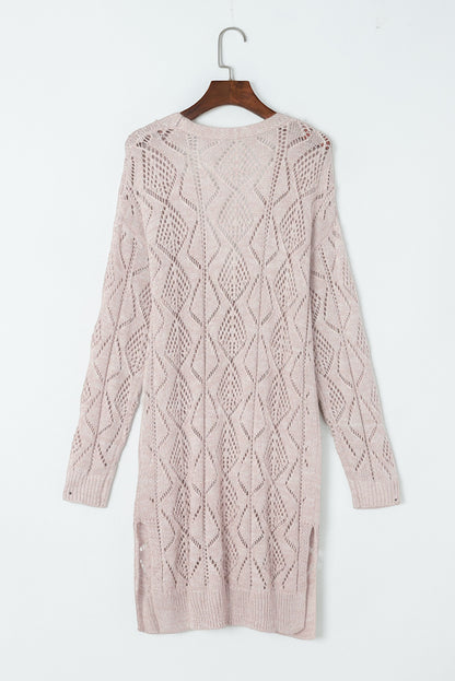 Khakifarbene, durchbrochene strickjacke